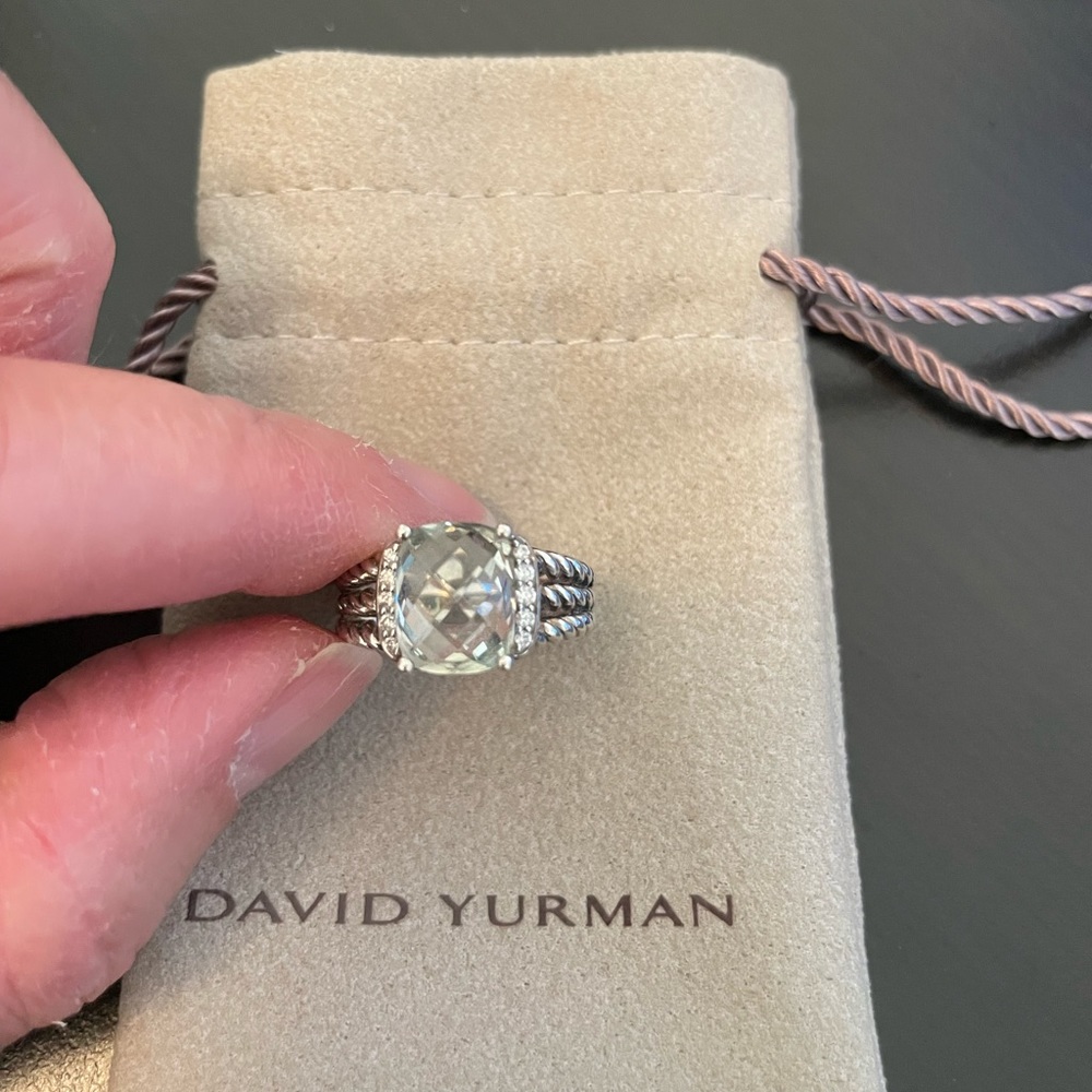 David Yurman Petite Wheaton Ring with Prasiolite and Pave Diamonds